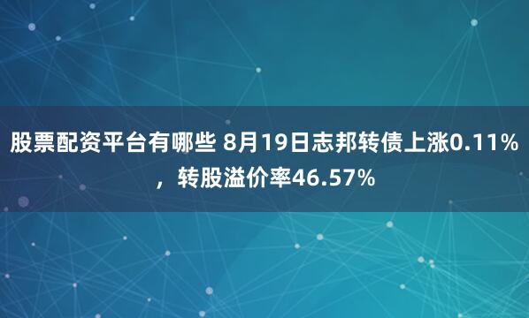 股票配资平台有哪些 8月19日志邦转债上涨0.11%，转股溢价率46.57%